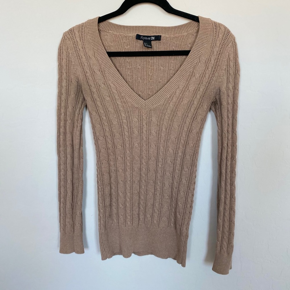 Forever 21 Brown Deep-v Knitted Sweater